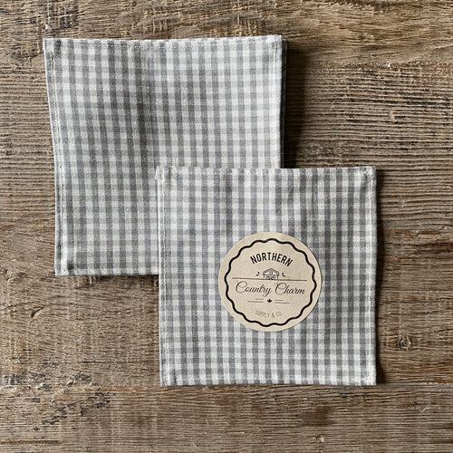 Grey Checker Cloth Cocktail Napkins - Set of 5