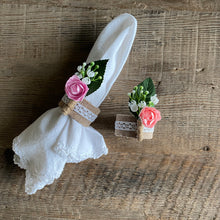 Load image into Gallery viewer, Pink &amp; Peach Rose Napkin Ring Set