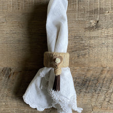 Load image into Gallery viewer, White Rose &amp; Wooden Heart With Tassel Napkin Ring Set