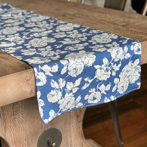 Dark Blue & White Vintage Floral Table Runner