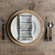 Load image into Gallery viewer, Beige and Blue Striped Vintage Floral Cloth Dinner Napkins - Set of 4