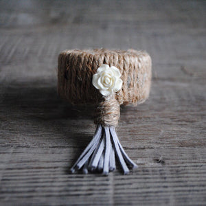 White Rose Tassel Napkin Ring Set