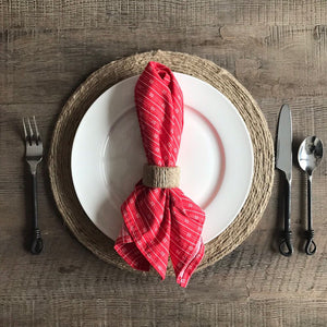 Red Scandinavian Pattern Cloth Dinner Napkin - Set of 6