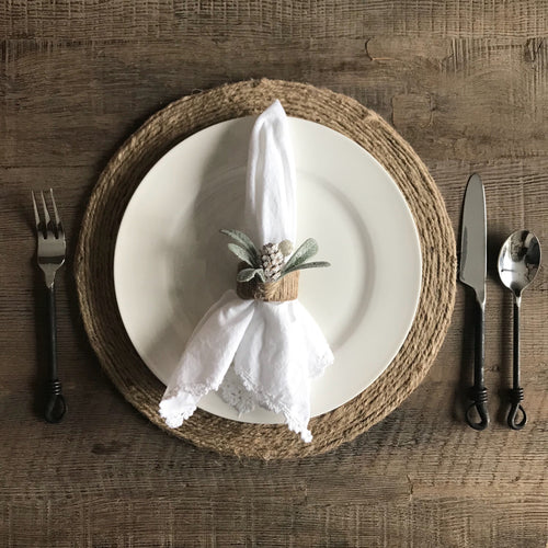 Sparkly Lambs Ear & Pine Cone Napkin Ring Set